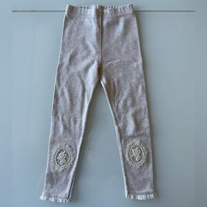 Kids Cream Leggings with Lace Detail